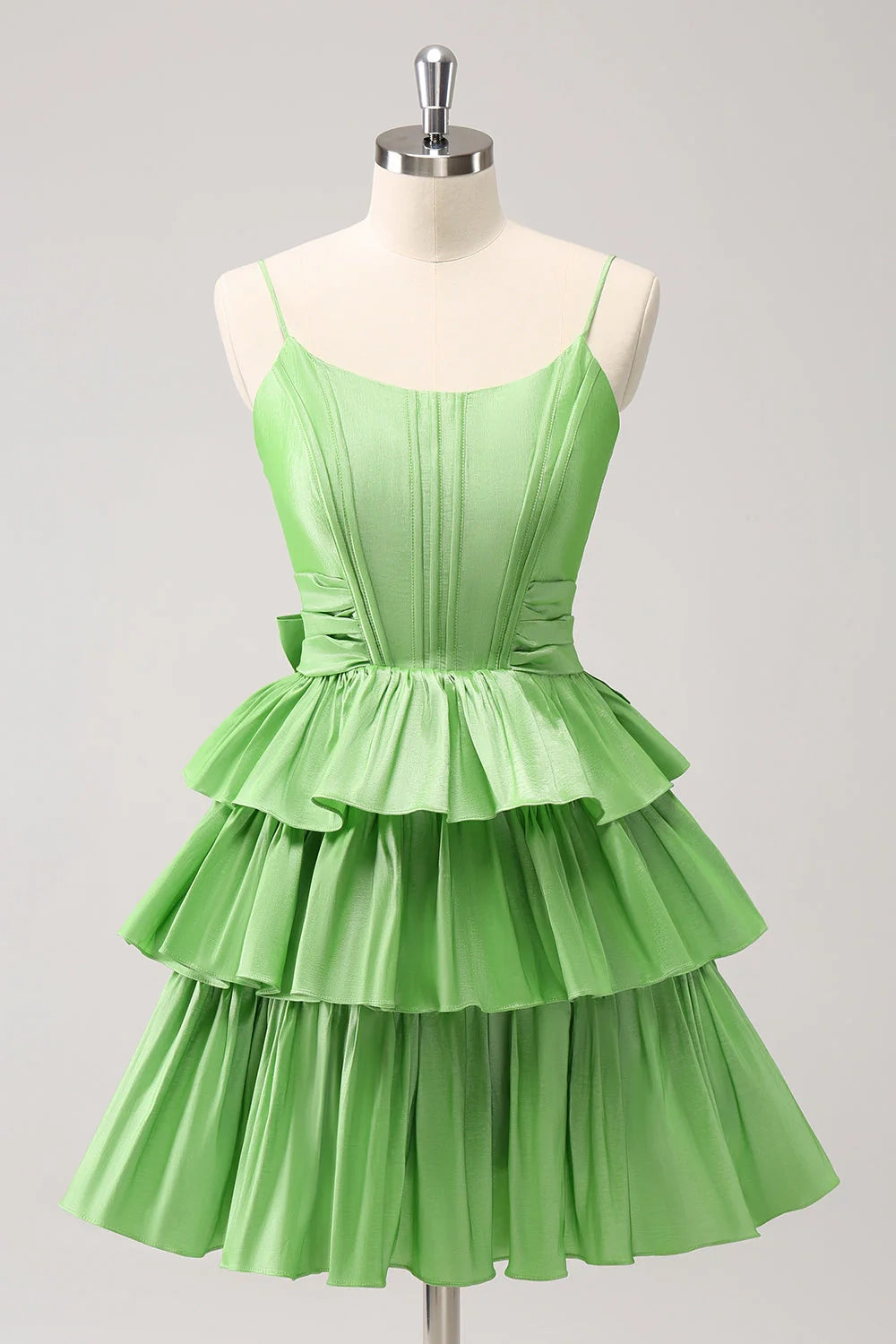DingJi Wedding Cute A-line Waist Bow Fold Layered Short Homecoming Dresses